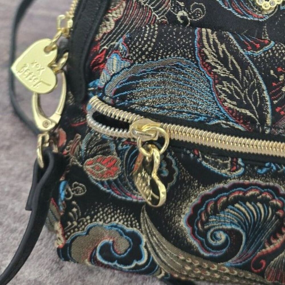 Betsey Johnson Mini Backpack Floral Brocade Purse - NWOT Black Metallic - Picture 2 of 8